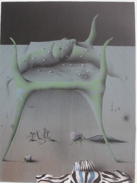 Paul Wunderlich lithograph in colors: Paul Wunderlich- ''Salomo I 16: Unser Bett...'' (Riediger 359)- lithograph in colors, 1969, stamped 'Aquarius Press 1970 verso, very good condition. 25 3/4 x 20'' (sheet)