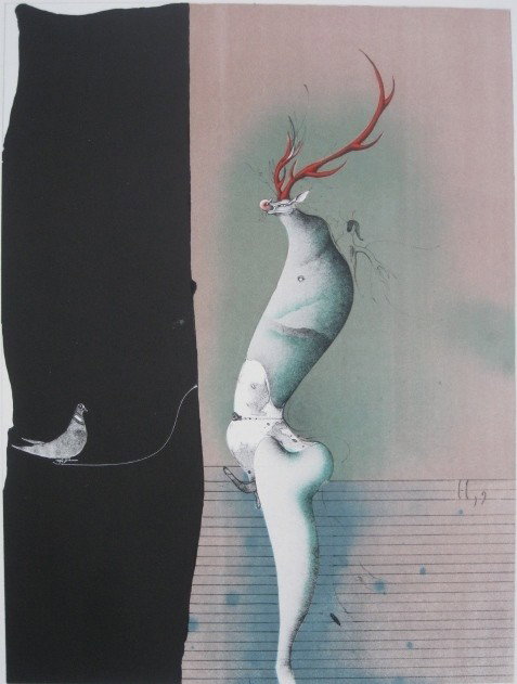 Paul Wunderlich lithograph in colors: Paul Wunderlich- ''Salomo II 9: Siehe er steht hinter unserer Wand....'' (Riediger 361)- lithograph in colors, 1969, stamped 'Aquarius Press 1970 verso, very good condition. 25 3/4 x 20'' (sheet)