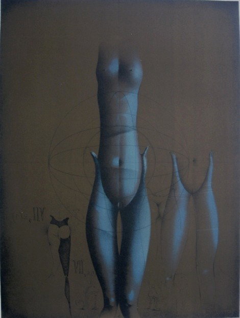 Paul Wunderlich lithograph in colors: Paul Wunderlich- ''Salomo VII 2: ...Deine Lenden stehen gleich aneinander wie Zwei Spangen...'' (Riediger 366)- lithograph in colors, 1969, stamped 'Aquarius Press 1970 verso, very good condition. 25 