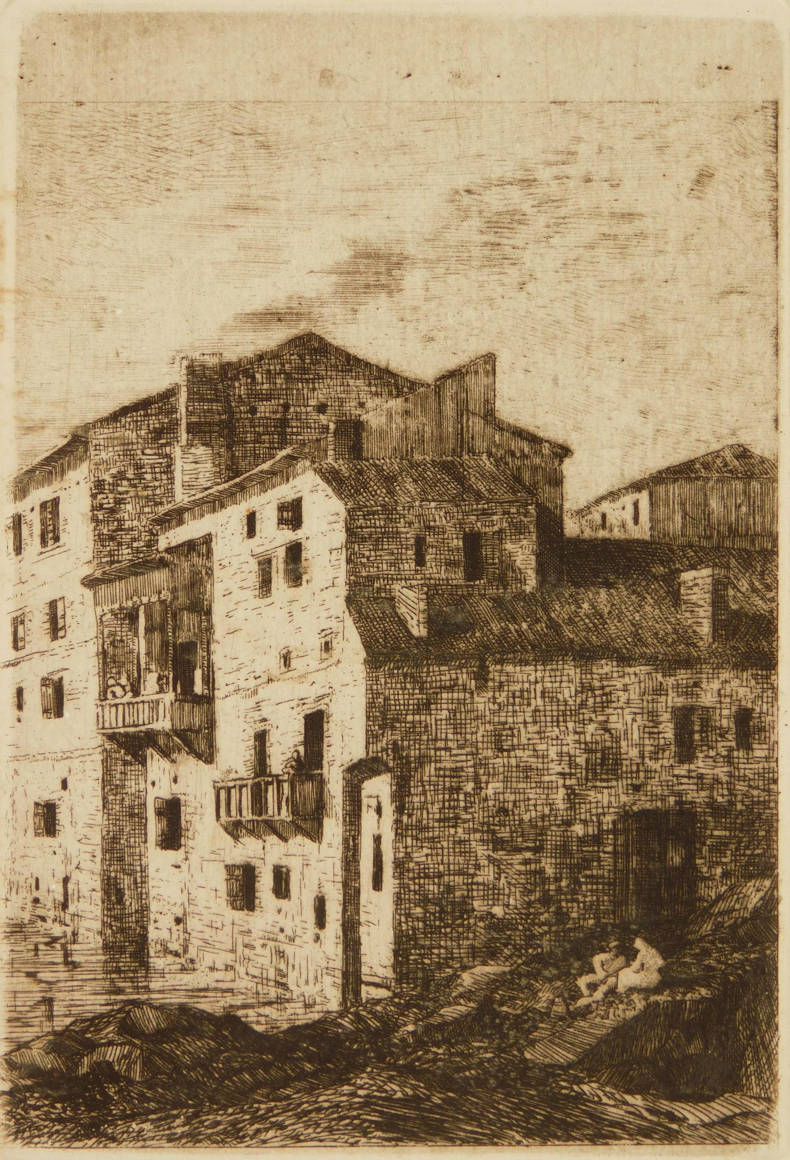 Odilon Redon etching: Odilon Redon (French 184-1916) ''Saint-Jean-Pied-De-Port'' (Mellerio 12)- etching, 1922. 4 7/8 x 3 1/4''