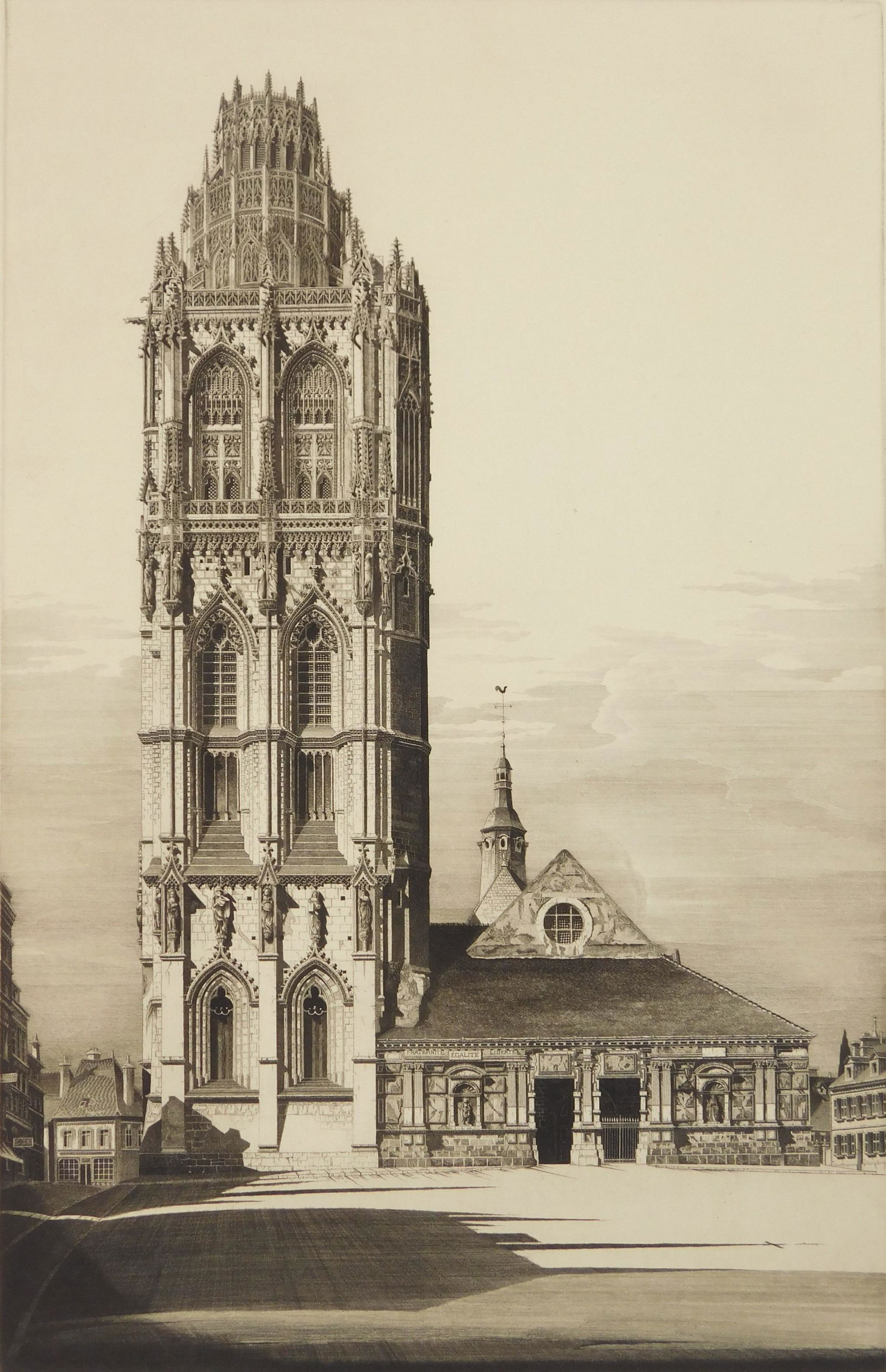 John Taylor Arms etching: John Taylor Arms (American 1887-1953) ''Aspirations'' (Fletcher 329)- etching, 1939, signed and dated in pencil, edition of 419, French Church Series no. 41, very good condition. 15 7/8 x 10 1/8''