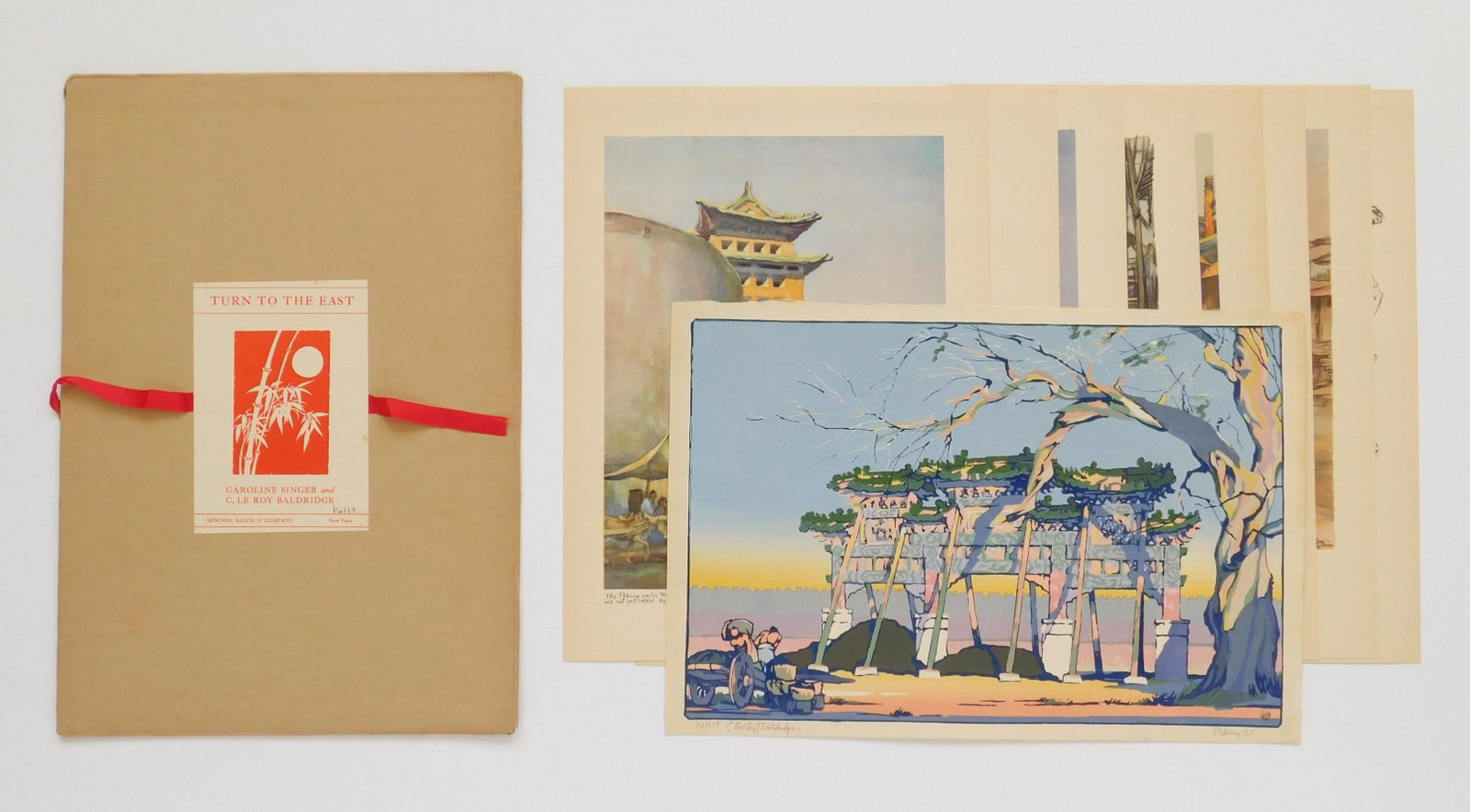 Cyrus Baldridge- Turn to the East: Cyrus L. Baldridge (American 1889-1977) ''Turn to the East''- Cyrus Baldridge and Caroline Singer portfolio, 1925, which includes ''Peking''- woodcut in colors, signed, dated, titled and numbered 119 
