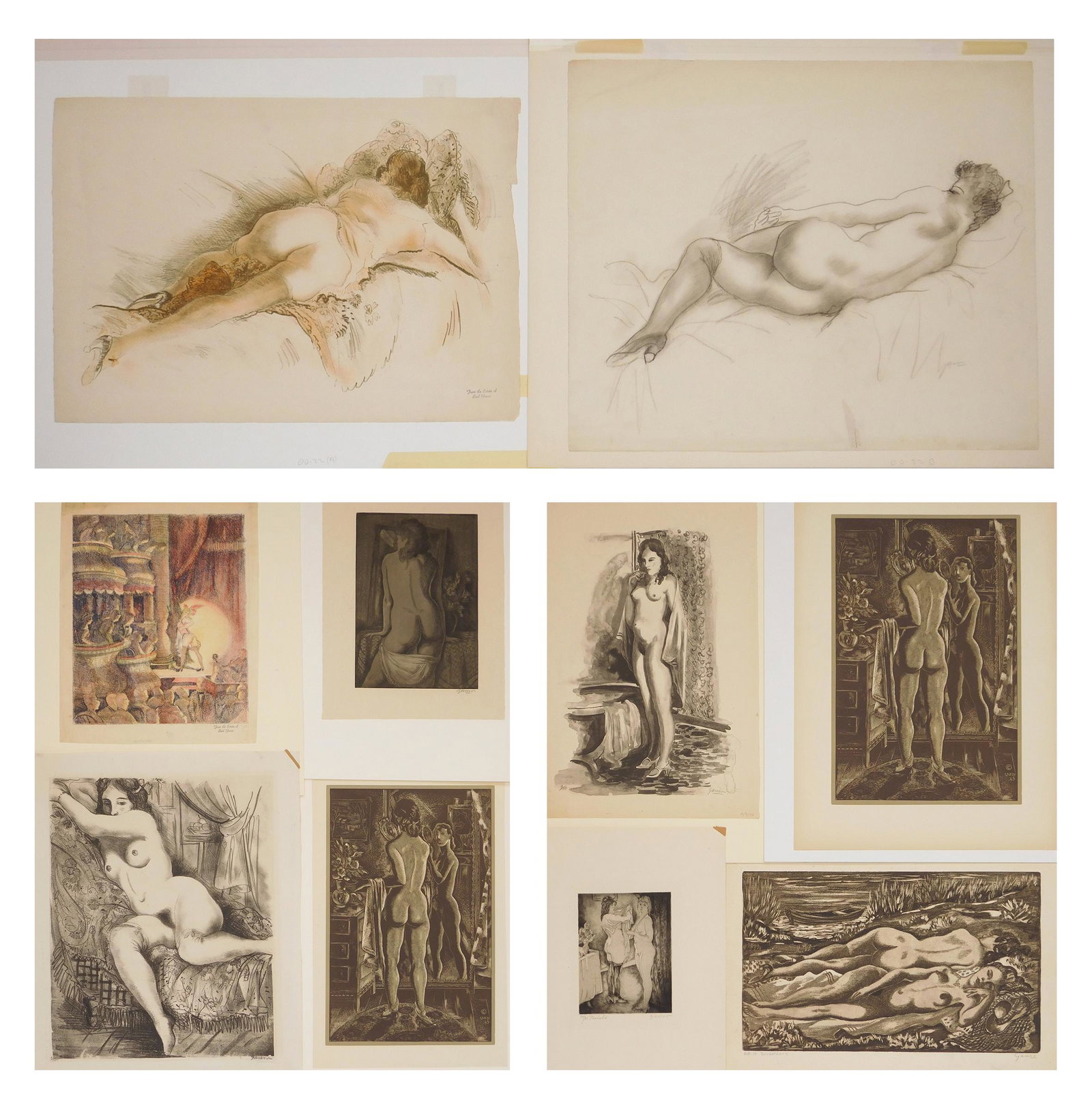 10 Emil Ganso works: Emil Ganso (American 1895-1941) 1). Reclining Nude- charcoal on paper, signed Ganso lower right, has repaired tear along bottom edge; Together with ''Genevieve'' (Smith L-36)- lithograph, 1932; ''Ling