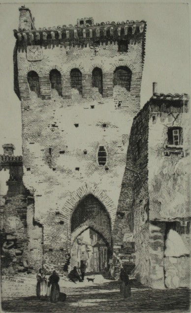 John Taylor Arms etching: John Taylor Arms- ''Street in Blois'' (Fletcher 204)- etching, 1927, Demonstration Series #18: The Print Club of Cleveland, Cleveland, Ohio, very good condition. 7 x 5''