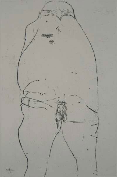 Leonard Baskin etching: Leonard Baskin- Bird Man- etching, signed and numbered in pencil, edition of 300. 17 3/4 x 12''