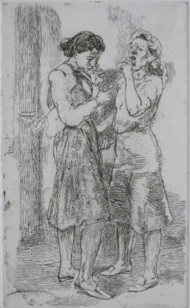 Isabel Bishop etching: Isabel Bishop- ''Interlude'' (Teller 48)- etching, 1952, signed and numbered XXIV/XXV in pencil, very good condition. 7 3/8 x 4 3/8''