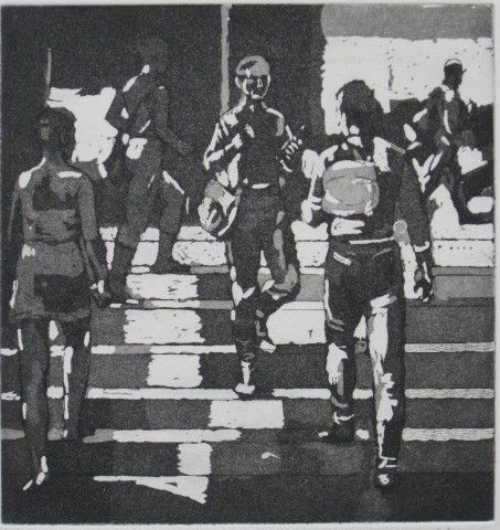 Isabel Bishop aquatint: Isabel Bishop- ''Entrance to Union Square'' (Teller 77)- aquatint, 1981, signed and numbered in pencil, edition of 75, published in 1984, very good condition. 7 11/16 x 7 5/16''