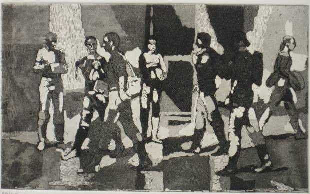 Isabel Bishop etching and aquatint: Isabel Bishop- ''Seven Students'' (Teller 79)- etching and aquatint, 1981, signed and numbered in pencil, edition of 75, very good condition. 4 15/16 x 7 15/16''