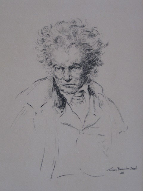Thoreon B. Boyd charcoal drawing: Thoreon B. Boyd- Beethoven- charcoal on paper, 1938, signed and dated lower right, light struck and mat burn. 10 1/2 x 9''
