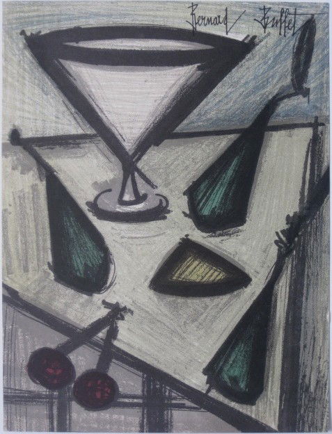 Bernard Buffet lithograph: Bernard Buffet- ''Still-Life with Fruit''- lithograph in colors, as published in the book 'Bernard Buffet Lithographs' by Mourlot. 12 1/4 x 9 1/2''