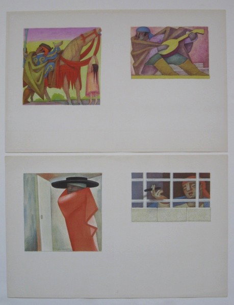 Jean Charlot 4 lithographs: Jean Charlot- Man Mounting Horse (Morse 413); Mandolin Player (M. 414)- 4 lithographs in colors on 2 sheets, (proofs) from Carmen.