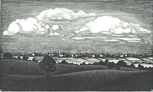 Asa Cheffetz wood engraving: Asa Cheffetz- ''Clouds Over The Valley'' (Springfield 51)- wood engraving, 1935, edition of about 200, published by AAG, very good condition. 8 x 11''