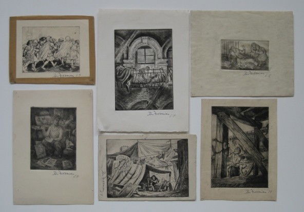 Don Freeman 6 etchings: Don Freeman- ''Confirmation Day, East Side''; ''Chester Street Hearth''; ''Circus Family''; ''Sunday Morning''; ''To Maria Wickey'' and ''Village Night'' (Mc Culloch 4, 18, 38, 61, 62 and 63)- 6 etchi