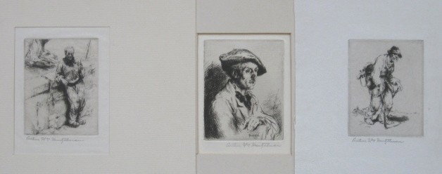 Arthur W. Heintzelman 3 etchings: Arthur W. Heintzelman- ''Mendiant Marchant vors la Droite'' (Smith 102); ''Pecheur de Saint Valery'' (S. 103); ''Etude d'un Artiste'' (S. 116)- 3 etchings, 1924 (2), 1925, all signed in pencil, editio