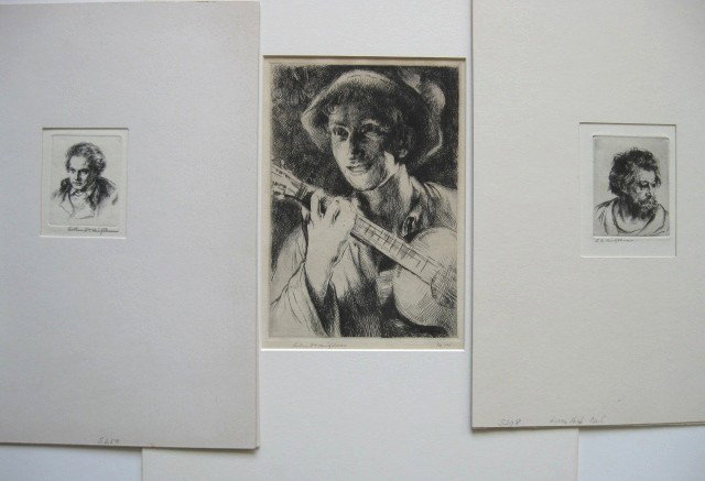 Arthur W. Heintzelman 3 etchings: Arthur W. Heintzelman- ''Mountain Song'' (Smith 203); ''Little Head No. 5'' (S. 208); ''Study of Young Beethoven'' (S. 254)- 3 etchings, 1935 (2), 1941, all signed in pencil, editions of 50, 100 and 2