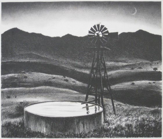 Peter Hurd lithograph: Peter Hurd- Water Tank- lithograph, very slightly light struck. 8 1/2 x 10''