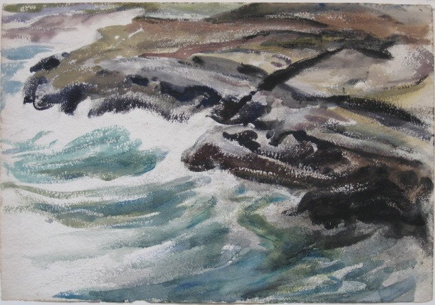 Henry G. Keller watercolor: Henry G. Keller- Seascape- watercolor on paper, estate paper label verso, very good condition. 14 x 20 1/2''