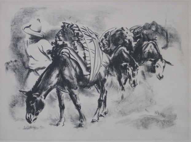 Henry G. Keller lithograph: Henry G. Keller- ''Mexican Wood Merchant''- lithograph, 1938, signed in pencil, edition of 190 plus 10, the Print Club of Cleveland publication no. 16, paper age toned. 10 3/4 x 15 1/16''