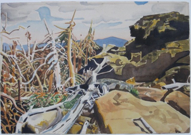 John MacKenzie watercolor: John MacKenzie- ''Timber Line''- watercolor on paper, signed John MacKenzie- lower right. 14 x 19 7/8''