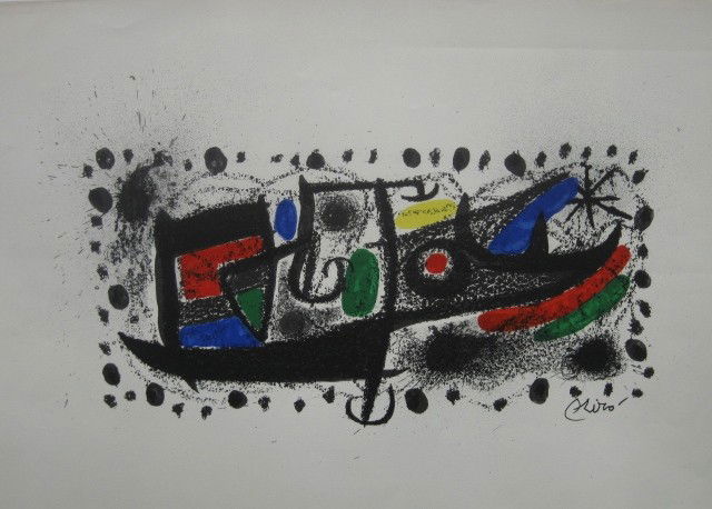 Joan Miro lithograph: Joan Miro- ''Litografia Editada Con Motivo de la Publicacion de Jon Miro und Katalonien'' (Calas 667)- lithograph in colors, 1970, good condition, 12 x 20 3/4''