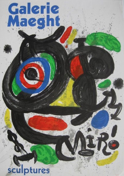after Joan Miro poster: after Joan Miro- ''Sculptures'' (Corredor\Matheos 41)-lithographic poster in colors for Galerie Maeght, 1970, edition unknown, slightly light struck, sharp horizontal crease through top portion of pap