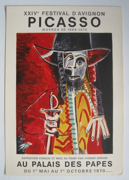 after Pablo Picasso poster: after Pablo Picasso lithographic poster in colors- ''XXIV Festival D'Avignon Picasso, Au Palais Des Papes'' (Czwiklitzer 301), October 1970, copyright Mourlot, edition 1,000, good condition. 29 7/8 x 