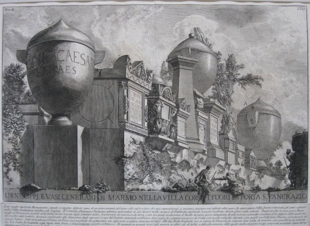 Giovanni Piranesi etching: Giovannni Piranesi- ''Urne Cippi E. Vasi.... Pancrazio''- etching, from Tome II, restrike. 17 3/4 x 24 1/2''