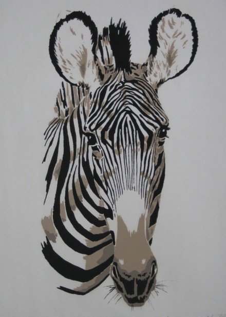 Nell Riba silkscreen: Nell Riba- Zebra- silkscreen in colors, after a drawing by Paul Riba, numbered 5/14 in pencil, very good condition. 18 x 10''