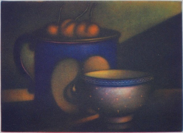 Laurent Schkolnyk mezzotint: Laurent Schkolnyk- ''Le Temps Des Cerises''- mezzotint in colors, signed, titled and numbered 6/80 in pencil, very good condition. 5 x 7''