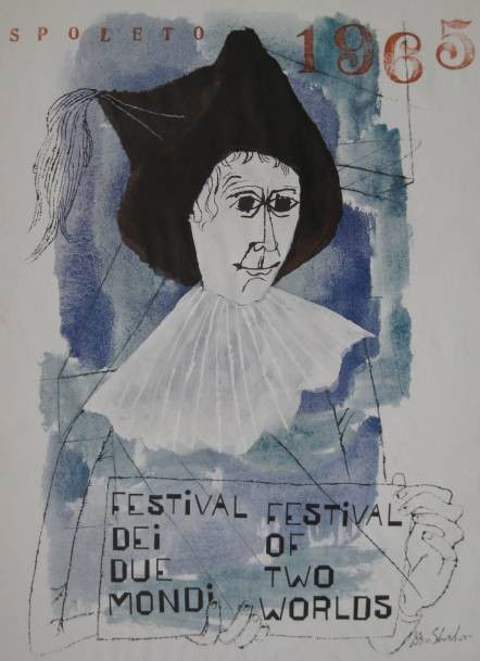 Ben Shahn poster: Ben Shahn- ''Spoleto Festival Dei Due Mondi'' (Prescott 189)- photo off-set in colors, 1965, printer Istituto Grafico Tiberino, Roma. 35 1/2 x 25 5/8''