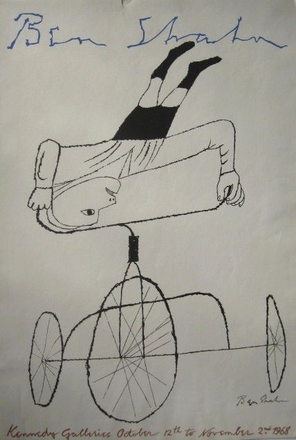 Ben Shahn off-set lithographic poster: Ben Shahn- ''Kennedy Galleries'' (Prescott 197)- off-set lithographic poster in colors, 1968, edition of 100, tear along top edge, does not go into image, some handling creases and rippling at bottom.