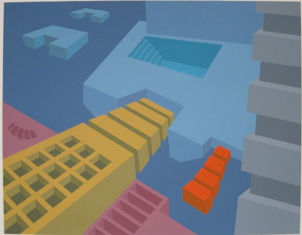 Marko Spalatin silkscreen: Marko Spalatin- ''Astroglide''- silkscreen in colors, 1969, signed, dated, titled and numbered 9/20 in pencil, slightly light struck, otherwise very good condition. 20 x 25 1/2''