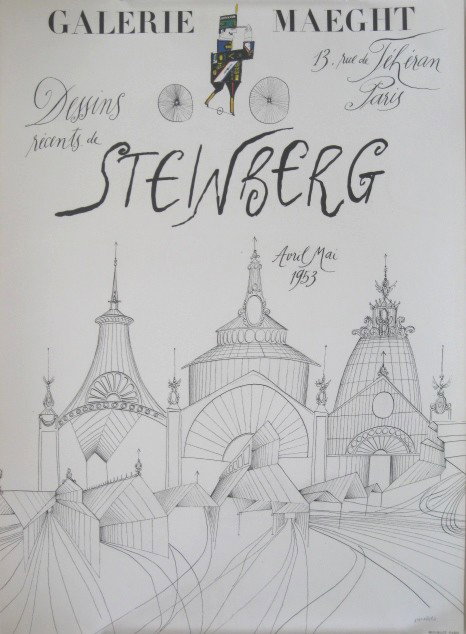 Saul Steinberg lithographic poster: Saul Steinberg- ''Galerie Maeght, Dessins Recents de Steinberg, Avryl, Mai 1953''- lithographic poster in colors, very good condition. 26 x 18 1/4''(sheet)
