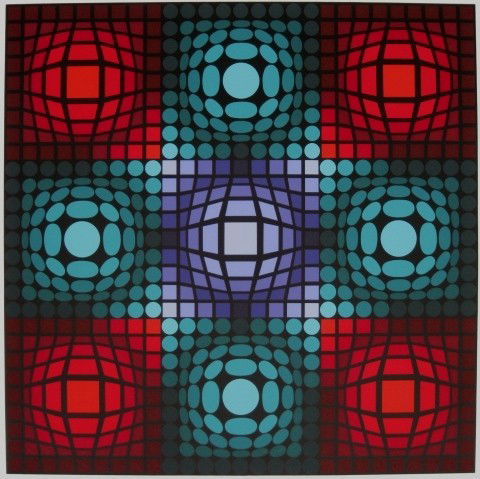 Victor Vasarely silkscreen: Victor Vasarely- Untitled- silkscreen in colors, signed and annotated 'E. A.' in pencil. 19 x 18''