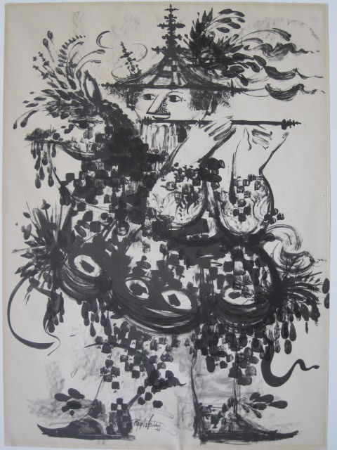 after Bjorn Winblad lithograph: after Bjorn Winblad- Figure with Flute- lithograph. 33 x 23''