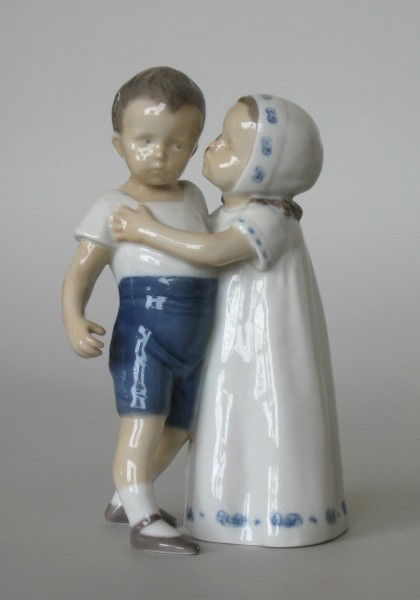 Bing and Grondahl porcelain figurine: Bing and Grondahl porcelain figurine- Young Boy and Girl- factory mark on bottom, #1614. 7''h