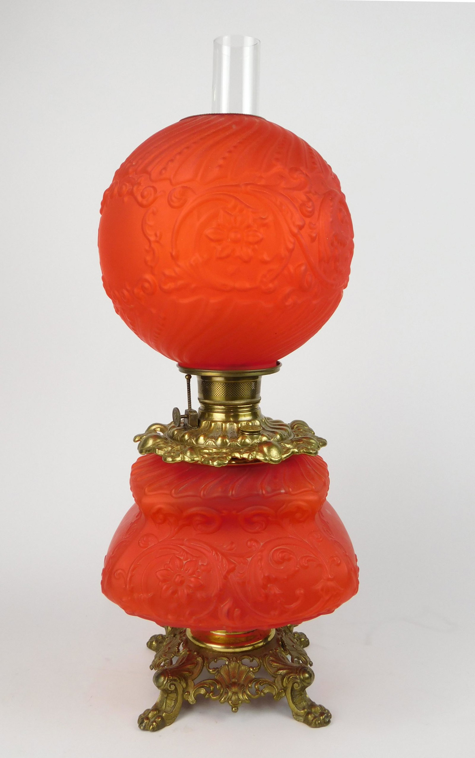 Consolidated Lamp Co. red satin glass parlor lamp (1 of 4)