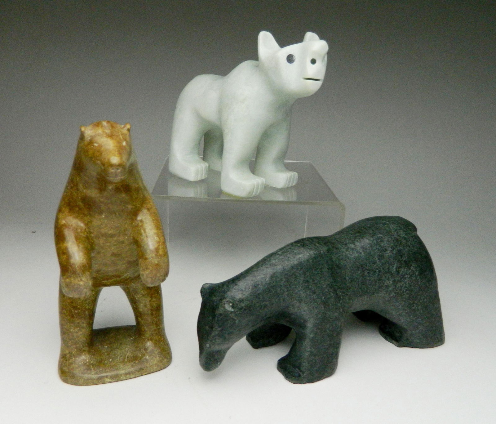 3 Inuit stone carvings of Polar Bears (1 of 2)