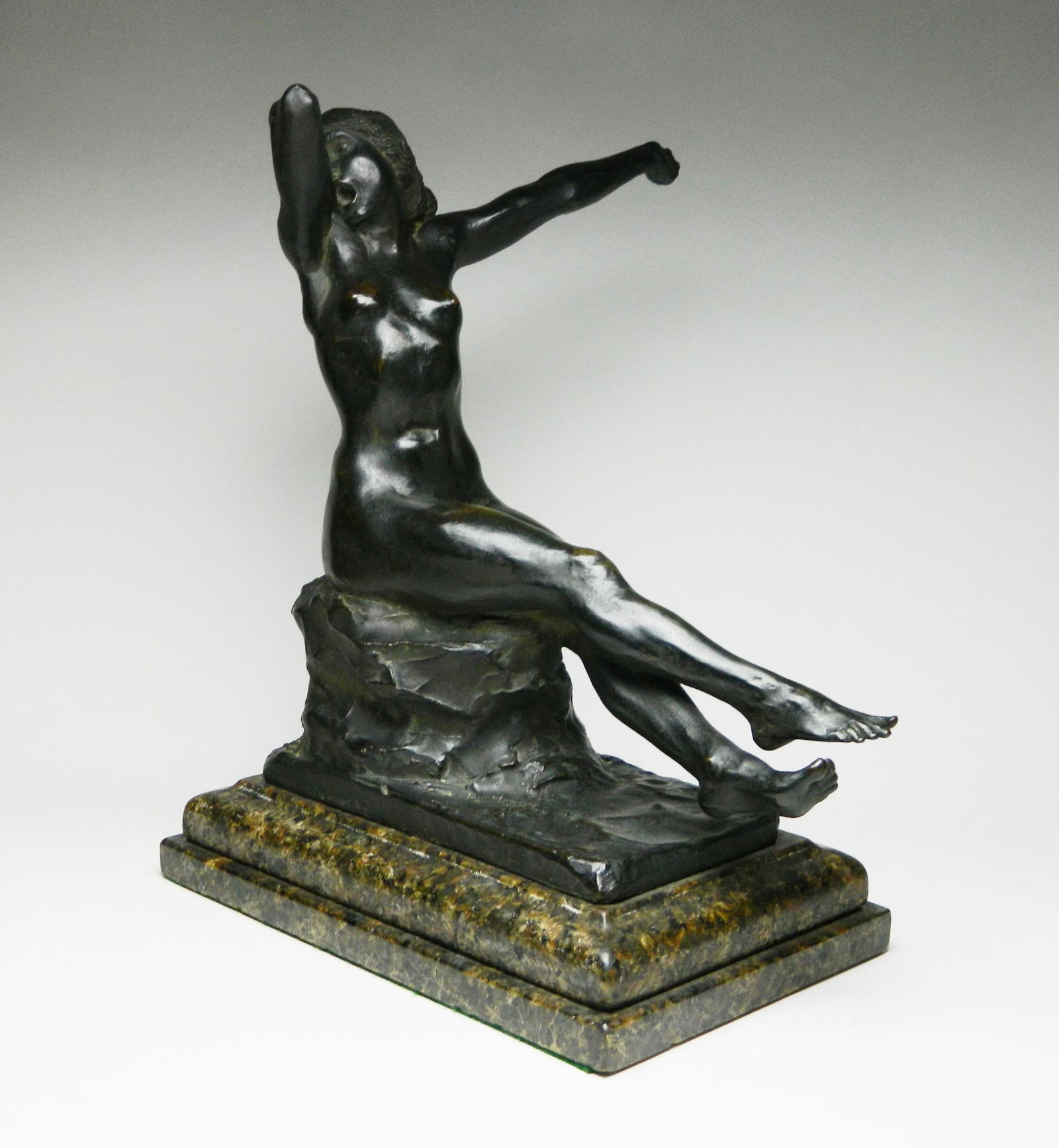 Paul H. Manship bronze: Paul Howard Manship (Amerian 1885-1966) ''Yawning''- bronze sculpture, 1912, inscribed Paul Manship, ROMA-1912 and ROMAN BRONZE WORKS N.Y.', also titled 'Spring Awakening'' or 'Spring', the present mo