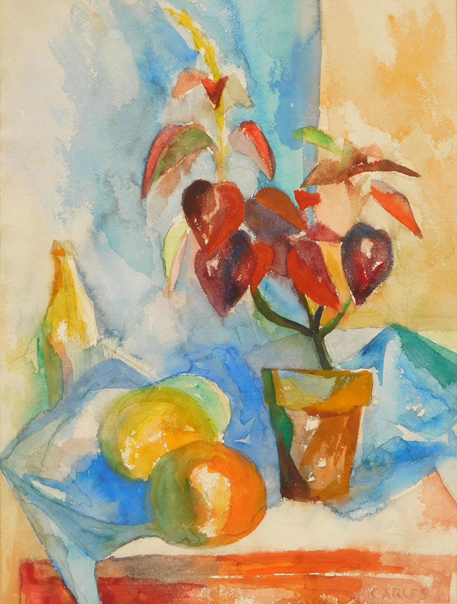 Arthur B. Carles watercolor: Attributed to Arthur B. Carles (American 1882-1952) ''Still-Life with Fruit''- watercolor on paper, signed Carles lower right, framed. 15 1/2 x 11 3/4'' Provenance: John Davis collection, Falls Church