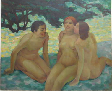 Paul Winchell oil: Paul Winchell (American 1903-1972) Three Nudes- oil on canvas, signed Winchell verso, good condition. 30 x 36''