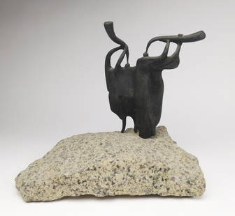 Elbert Weinberg bronze sculpture: Elbert Weinberg (American 1928-1991) Jericho- bronze sculpture set in granite base, initialed EW at base. 9 1/2 x 11 x 7''