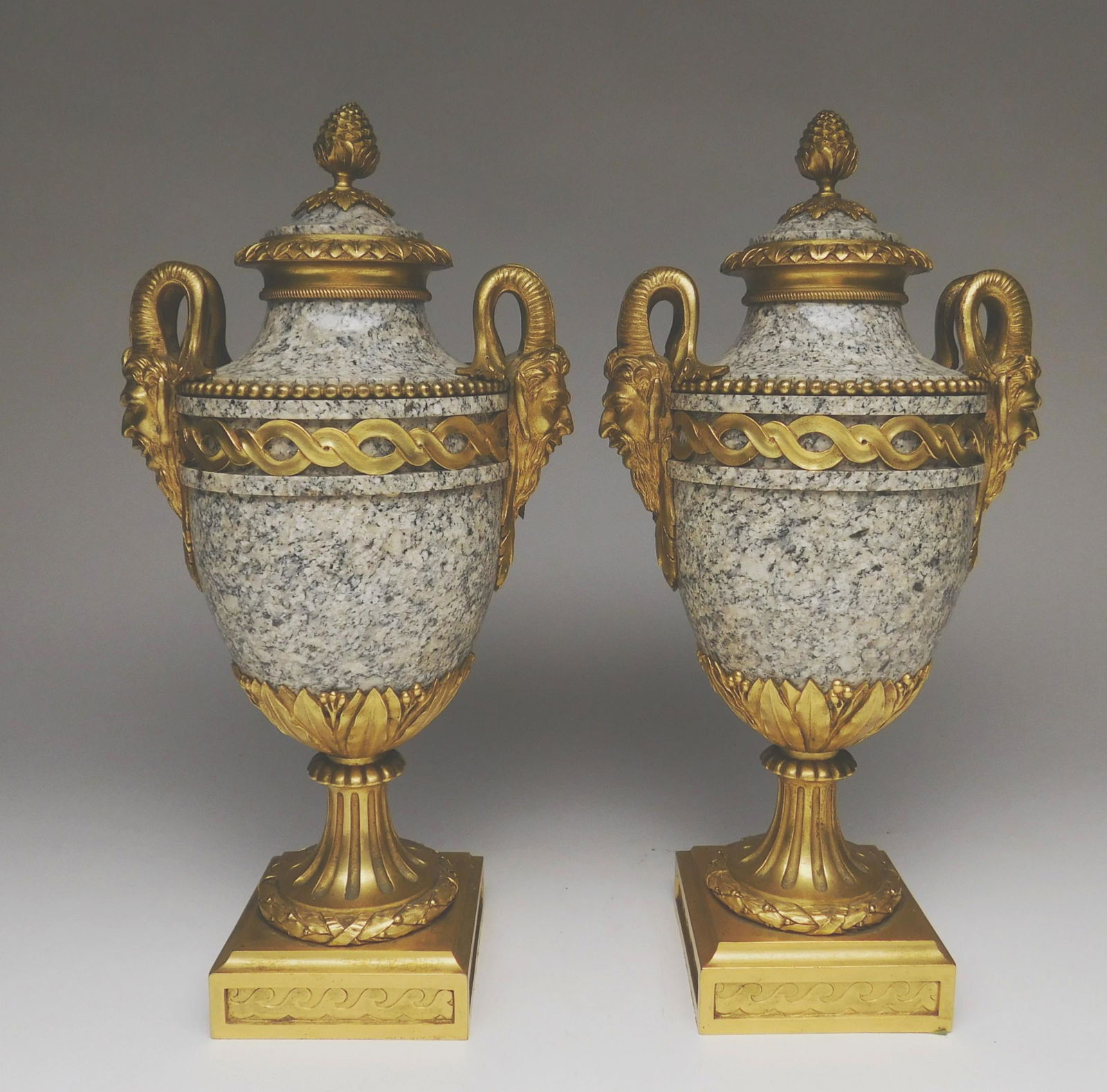 Pair of bronze mounted marble urns (1 of 3)
