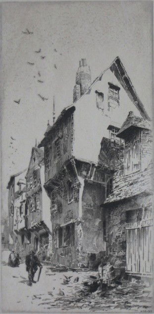 John Taylor Arms etching: John Taylor Arms- ''Somewhere in France'' (Fletcher 32)- etching, 1919, signed and dated in pencil, very minor foxing in margins. 12 1/8 x 6 1/8''