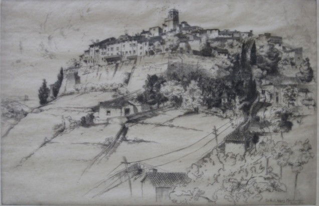 John Taylor Arms etching: John Taylor Arms- ''St. Paul, Alpes Maritimes'' (Fletcher 201)- etching, 1927, signed and dated in pencil, signed and dated in pencil, edition of 259, printed by Frederick Reynolds, the Print Club of