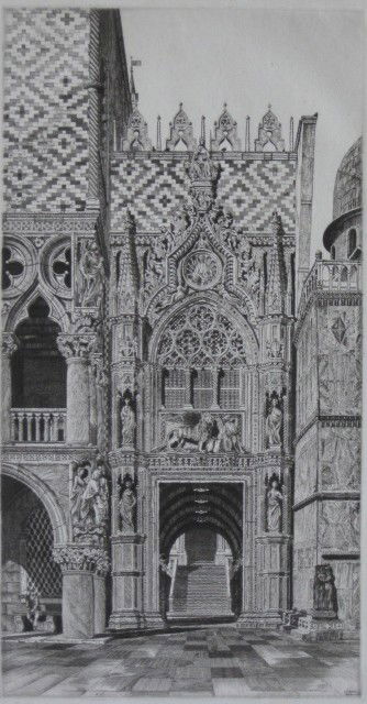 John Taylor Arms etching: John Taylor Arms- ''The Enchanted Doorway'' (Fletcher 227)- etching on light green paper, signed, dated and annotated 'Ed. 100' in pencil, total edition of 148, Italian Series #15. Illustrated on p. 1