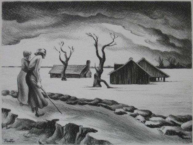 Thomas Hart Benton lithograph: Thomas Hart Benton- ''The Flood'' (Fath 16)- lithograph, 1937, signed in pencil, AAA edition of 250, very good condition. 9 1/4 x 12 1/4''