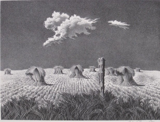 John Cox lithograph: John Cox- ''Wheat Shocks''- lithograph, signed in pencil, AAA edition, very good condition. 9 x 11 7/8''