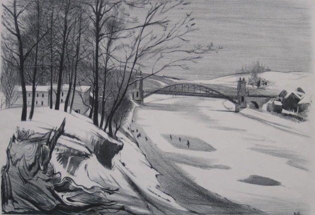 Boris Gorelick lithograph: Boris Gorelick- ''Upstate''- lithograph, 1936, signed and titled in pencil, stamped 'Federal Art Project/ NYC WPA' , very good condition. 9 1/4 x 13 1/4''