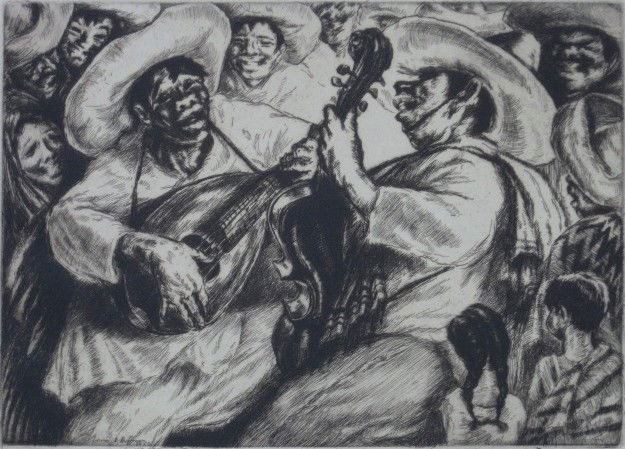 Irwin Hoffman etching: Irwin Hoffman- ''La Cucaracha II''- etching, signed and titled in pencil, some mat burn. 7 3/4 x 10 7/8''